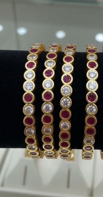 2.10 Pink With White Panchalogam Attigai Bangle