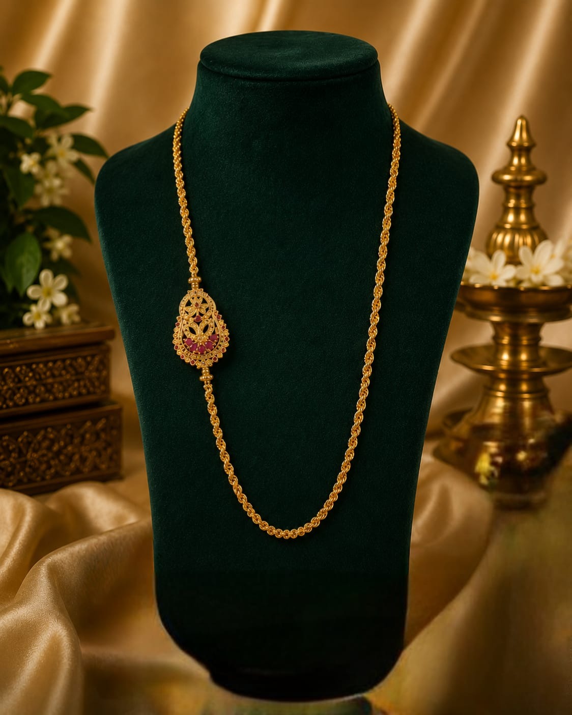 Flower Pink With White Saradu Mogappu Chain Sm0032
