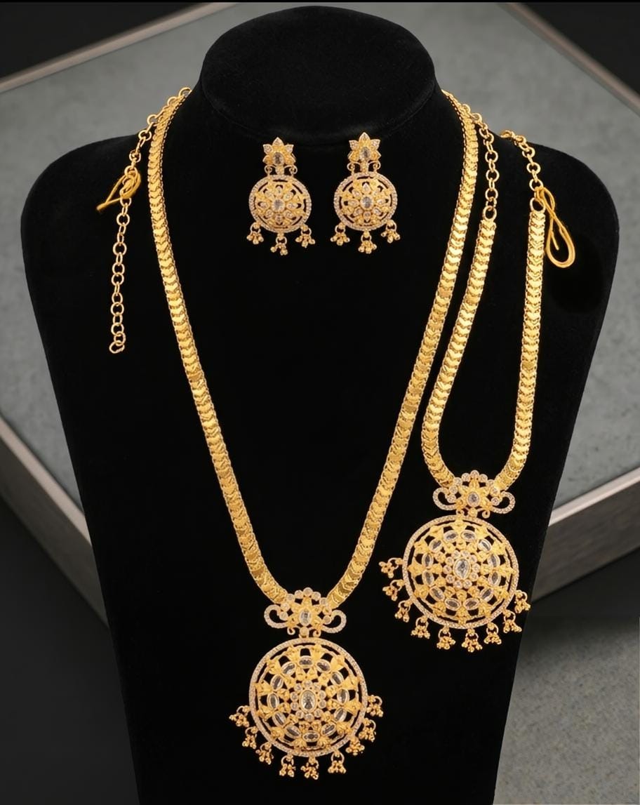 Stone Forming Aaram Necklace Combo Set White Stone Cf0001